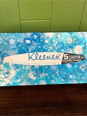 Vtg Kleenex Box Blue 1960s Unopened Space Saver 200 Tissues 2-Ply 1966
